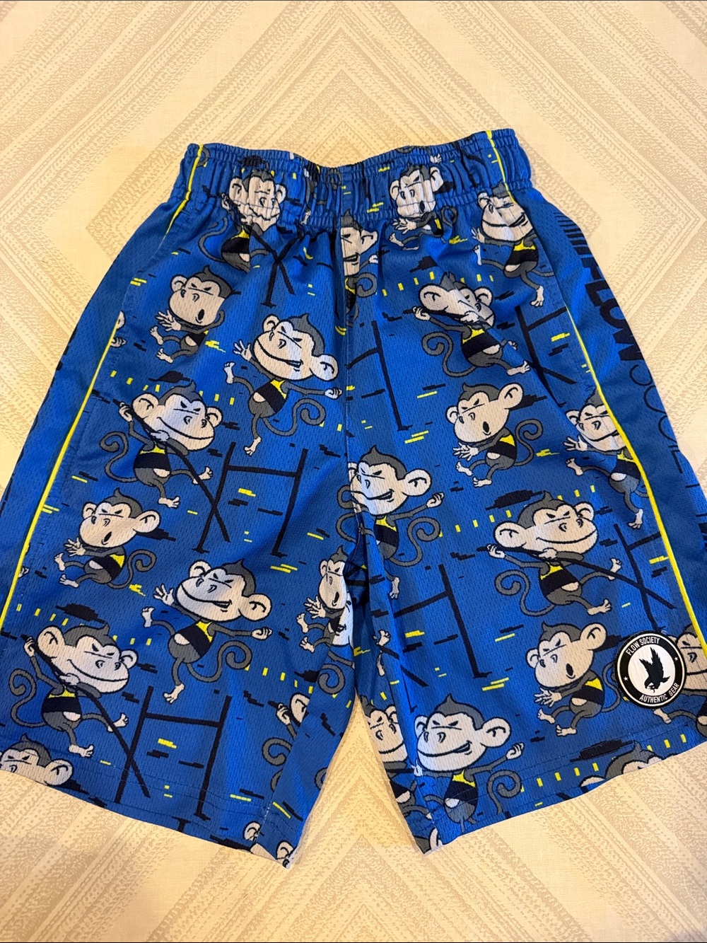Flow Society Boys Youth Medium Blue Black Monkey Print Athletic Shorts 7” Inseam